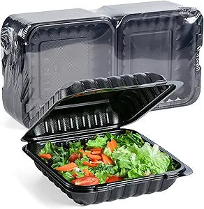 YANGRUI 55-Pack 34oz 8" Square To Go Containers - Shrink Wrapped No Pre-Wash | Heavy Duty Mineral PP, Microwave & Freezer Safe | Leak-Resistant Hinged Clamshell for Leftovers & Family Gatherings