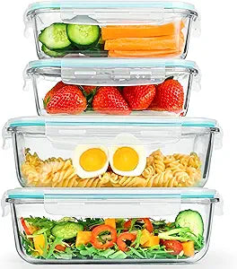LOVYANXUE 78oz & 36oz 4 Pack Large Glass Food Storage Containers with Lids, Leakproof Glass Storage Containers for Food Serving/Baking/Storing, Meal Prep Container, BPA Free, Microwave/Oven Safe