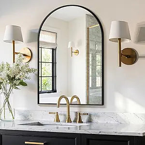 Arched Bathroom Mirror for Wall, 30"x20" Black Vanity Bathroom Mirror for Over Sink with Tempered Glass, Metal Framed Arch Mirror for Bedroom, Living Room, Entryway
