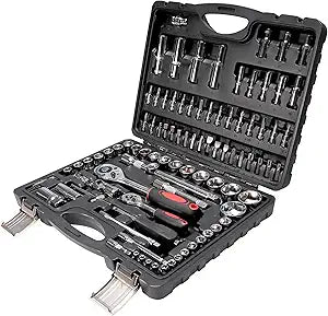 Socket Ratchet Wrench Set, 95PCS 1/2" & 1/4" Socket Set, Mechanics Tool Set Metric, Deep & Shallow Socket Set with Universal Joint, Automotive Tool Kit with Case for Car, Motorcycle, Home Repair