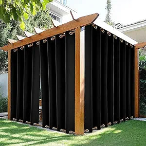 HDCAXKJ Waterproof Outdoor Curtains for Patio with Zipper Extra Long Top & Bottom Grommet Thermal Privacy Drapes 2 Panels Gazebo Outside Blackout Curtains for Porch Pergola, 54" W x 120" L, Black