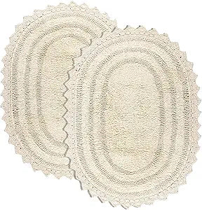 RAJRANG Shortbread Bathroom Rug Oval 24x17 Inches Pack of 2 Cotton Crochet Reversible Boho Bath Mat for Bathroom Decor