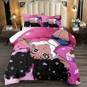 Black Girl Comforter for Bedroom Decor Pink Full Quilt Set with 2 Pillowcases Black Magic Comforter Gifts for Kids