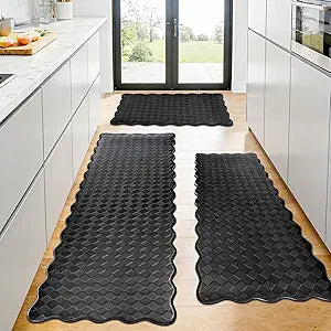 Kitchen Mats for Floor,3PCS Black Kitchen Rugs,Non-Slip Standing Mat,Cushioned Anti Fatigue Waterproof Foam Kitchen Rug Set for Office Sink Laundry