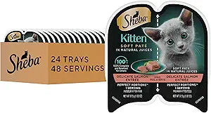 Sheba Perfect Portions Kitten Wet Food, Pate Cat Food Wet Entree, Salmon Recipe, 2.6 oz. Twin-Pack Trays (24 Count, 48 Servings)