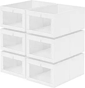 Criusia 6 Pack Linen Closet Organizers and Storage, Large Linen Closet Baskets for Organization, Foldable Storage Containers for Clothing, Towels, Jeans, Books, Shelves, White