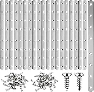 Zonon 20 Pcs Flat Mending Plate 12" Stainless Steel Straight Bracket Flat Straight Braces Metal Plate with Holes Mending Joining Plates Repair Fixing Bracket for Wood Connector with 160 Screw(Silver)
