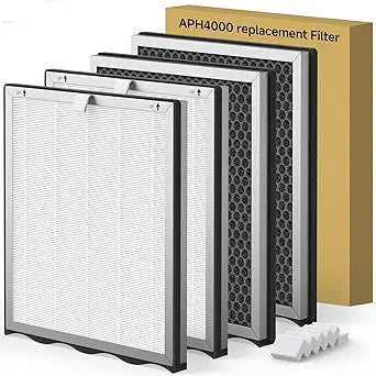 4 Packs Upgraded APH4000 Replacement Filter Compatible with KNKA APH4000 Air Purifier, 2-in-1 Main Filter and Activated Carbon Filters with Extra 6 Aroma Pads