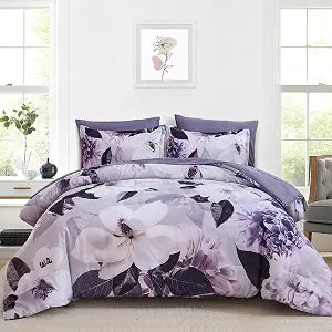 Mybedsoul Queen Size Luxury Purple Floral Comforter Set 7 Pieces