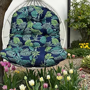 Outdoor Swing Chair Cushions Replacement with Ties Navy Floral Weather-Resistant Hanging Basket Seat Cushion Soft Hanging Egg Chair Back Cushions Pads for Indoor and Outdoor Garden,47 * 35"
