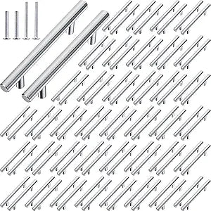 Nuogo 50 Pack 6 Inch Brushed Cabinet Pulls Kitchen Stainless Steel Drawer Handles 3-3/4 Hole Center Bar Cabinet Hardware Silver Drawer Handles for Door Furniture