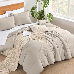 Andency Linen Comforter King Size - 7 Pieces Bed in a Bag King Bedding Comforter Sets, Summer Plain Soft Lightweight Comforter with Fitted Sheets, Flat Sheets, Pillowcases & Shams