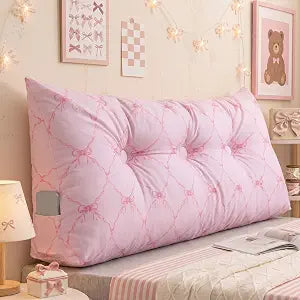 Pink Bow Headboard Pillow Twin, Polyester Fiber Triangle Pillows for Headboard, Head Board Backrest Wedge Pillow for Reading Sitting Working, Daybed Pillows with Removable Cover for Bed Dorm Sofa