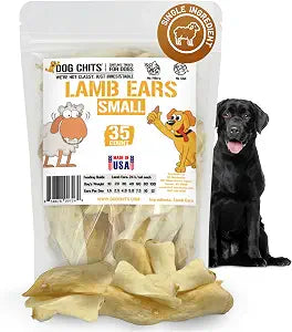 Dog Chits Lamb Ears for Dogs 100% Natural Baked Lamb Ear Dog Treats Grain-Free, High Protein, Lower Fat Training Chews Dental Health & Joint Support for Medium and Small Pups 35 Pack