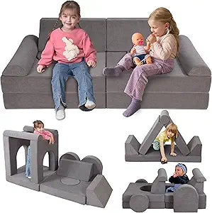 12-Piece Modular Kids Play Couch Premium Soft Foam, Removable Cover, Comfortable & Safe Toddler Couch for Children 1-6 Years, Portable & Easy to Clean, Ideal for Living Room & Playroom