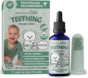 Legendairy Milk Organic Baby Teething Drops with Toothbrush, 120 Servings