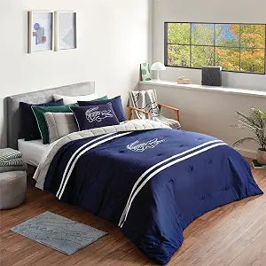 Lacoste Big Croc Comforter Set 100% Cotton Percale 180-Thread Count, Reversible Duvet & Pillow Shams, Soft Breathable, Iconic Croc Logo, Navy, Full/Queen
