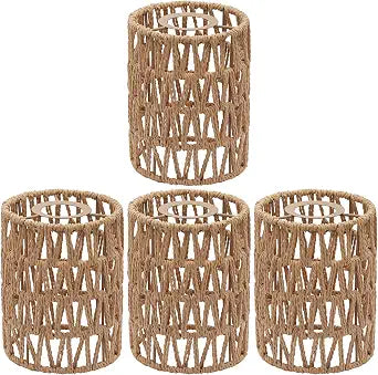 Rattan Lamp Shade, 4-Pack Retro Small Wicker Lamp Shade Replacement, Boho Woven Pendant Light Lampshade Cover for Chandelier,Lamp Holder,Ceiling Light,Pendant Light,Floor Lamps