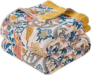Boho Throw Blanket Farmhouse Decor Throw Blanket Bohemian Blanket for Bed 100% Cotton Muslin Woven Couch Blanket All Seasons Quilt Bedroom (A-Whiite, 50"x60")