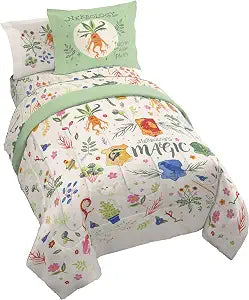 Jay Franco Harry Potter Twin Size Comforter Set - 5 Piece Bedding Includes Sheet Set & Pillow Covers - Super Soft Hogwarts Herbology Bedding