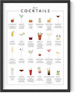 RipGrip Drink Wall Art - Alcohol and Menu Bar Print for Wall Hanging, Bar Artwork, Bartender Pictures Wall Decor, Kitchen Art Liquor Picture and Home Bar Decor (Black Frame, 12x16)