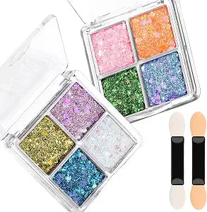 FANDAMEI Face Glitter Palette, 2PCS 8 Colors Glitter Gel for Face, Body Glitter for Women, Hair Glitter for Kids, Halloween Fairy Rave Mermaid Makeup Glitter