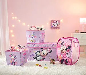 Disney Minnie Mouse 4 Piece Storage Solution Set with Pop Up Hamper, Collapsible Storage Trunk and 2 Nestable Storage Bins