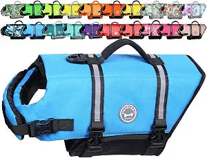 VIVAGLORY Dog Life Vest Rip Stop Dog Swim Vest, XL, Blue | High Visibility Ripstop for Puppy Cat Doggy, Life Jacket with Handle & Leash Ring for Boating & Swimming