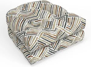 Pillow Perfect Geometric Indoor/Outdoor Wicker Chair Seat Cushion, Tufted, Weather, and Fade Resistant, 19" x 19", Estie Rattan, 2 Count