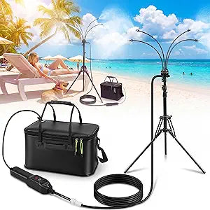 Portable Misting System with Stand, Outdoor Misting System for Patio Cooling, 20L Bucket Cordless Standing Mister with 5.2FT Adjustable Height, Water Mister for Outdoor Beach, Greenhouse, Camping Use