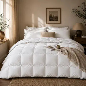Down Fiber Comforters Queen Size, Fluffy Down Fiber Duvet Insert, Soft Breathable Hotel Bedding Comforter for All Season with Noiseless Shell, 650 Fill Power with Corner Tabs, White 90"x90"