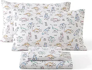 HLC.ME Power Dinosaur Printed Boys Kids Bed Sheets - 3 Piece Patterned Bed Sheet Set - Wrinkle Resistant & Ultra Soft - Fits Mattresses up to 15 Inches Deep - Twin