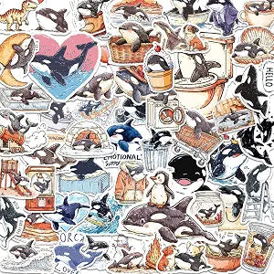 100 PCS Orca Stickers Pack Waterproof Vinyl Decals for Water Bottles, Laptops, Phones, Notebook, Cars Cool Vibrant Graphics for Orca Enthusiast