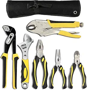 DOWELL Pliers Set - 6-Piece Kit with Groove Joint, Adjustable Wrench, Combination, Locking & Long Nose Diagonal Cutting Pliers