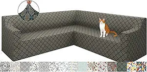 ALIECOM Sectional Couch Cover L Shaped Sofa Cover Washable Stretch Super Corner Sofa Slipcover U Shape Dog Pet Friendly Super Soft Furniture Protector for Living Room (Floral Beige & Navy, X-Large)