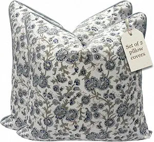 Floral Pillow Covers Blue Set of 2 Pillow Covers 20 x 20 inches Farmhouse Pillow Covers for Couch Bed Bedroom Living Throw Pillow Covers Boho Decorative Pillow Home Decor for Spring