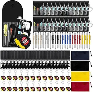 Lasnten 100 Pcs Mini Tape Screwdriver Keychain Set Bulk Father's Day Men Gifts Multitool Pen Card Tool Bag Pouch Adult Pinata Stuffers for Men Husband Gifts (Multicolor)