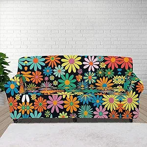 GLENLCWE Hippie Floral Sofa Cover for 2 Cushion, Women Cushion Cover Protector for Armchair Couch, Washable Furniture Sofa Cover Hippy Flower Print Home Decoration