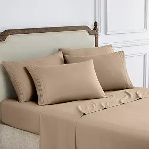 Modern Threads 6-Piece Bed Sheet Set - Deep Pocket, Soft Brushed Microfiber Sheets, Cool & Breathable for Mattress Up to 21 Inches, Includes 4 Pillowcases, Flat & Fitted Sheets, Cream Queen