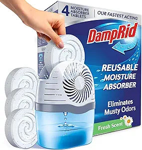 DampRid Reusable Moisture Absorber with 4 Drop-In Tablets, Fresh Scent, 15.8 oz., Attract and Trap Excess Moisture & Eliminate Musty Odors for Cleaner, Fresher Air