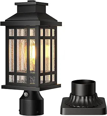 Dusk to Dawn Outdoor Post Lights, Aluminum Hard-Wired Outdoor Lamp Post, Black Lamppost Light Fixture with Pier Mount Base,Waterproof Pole Lights for Outside, Outside Pole Light for Garden Yard