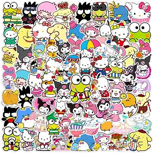 100pcs Hellokitty Kuromi Mymelody Stickers for Water Bottle, Cute Sanrio Cartoon Waterproof Vinyl Decal for Girl Teen Adult Kids Helmet Laptop Phone Computer Skateboard Luggage Notebook