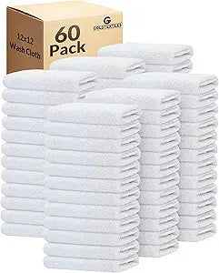 GOLD TEXTILES 60 Pack Economy White Washcloths Set (12x12 inches) - Cotton Blend Commercial Grade Cleaning Rags, Quick Drying & Soft Face Cloths, Fingertip Towels for Bathroom, Spa, Gym, and Kitchen