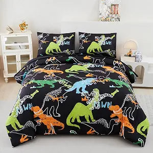 Twin Comforter Set for Boys Dinosaur Bedding Twin Kids Dinosaur Bed Set for Teens Soft Lightweight 5 Pieces Black Bed in A Bag with Sheets(Black, Twin)