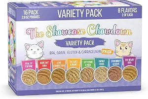 Weruva Slide N' Serve Pat Wet Cat Food, The Showcase Chowdown Variety Pack, 2.8oz Pouch, Pack of 16