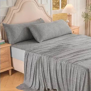 OMERAI 4PCS Cooling Sheet Set Queen Size, Breathable Bed Sheets, Grey