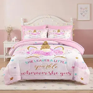 WeCozy 5 Pieces Twin Comforter Set for Girls - Unicorn Bedding for Kids