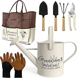 Grandma Gifts, Mothers Day Garden Kit Gifts for Grandma from Grandkids Gardening Tools and Durable Garden Tools Organizer Tote, Ideal Gardening Set for Women on Plant Lover Birthday Present Brown