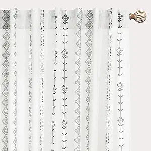 White Curtains for Girls Bedroom Teen or Woman,Sheer Linen Boho Romantic Curtains for Kitchen Master Bathroom Window Living Room 63 Inch Length