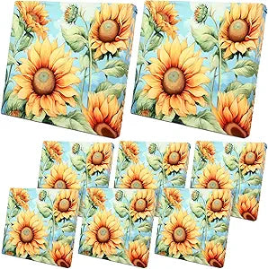 SmoothNovelty 8 Pcs Stretch Patio Cushion Covers Outdoor Couch Cushions Slipcovers Replacement Washable Furniture Protector with Elastic Bottom Reusable Furniture Protector, Sunflower Printed